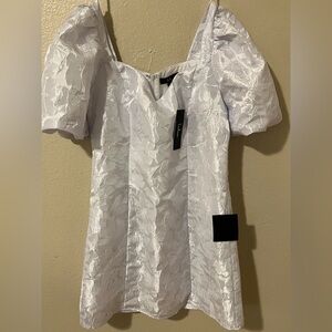 Lulus White Jacquard Puff Sleeve Dress NWT Size Large Bridal graduation